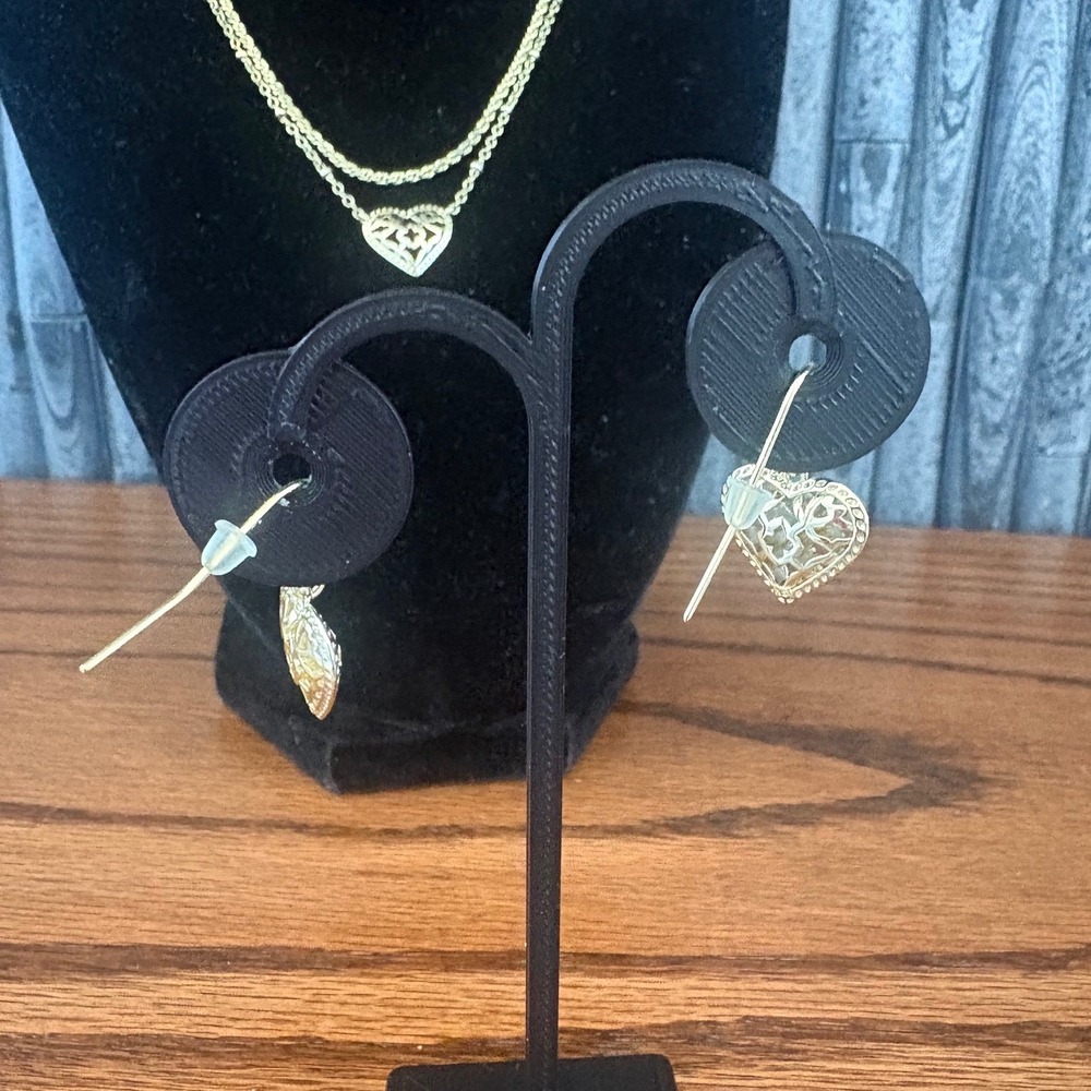 Kendra Scott Gold Tone Filigree Heart Layered Necklace and Drop Earring Set - Picture 8 of 8
